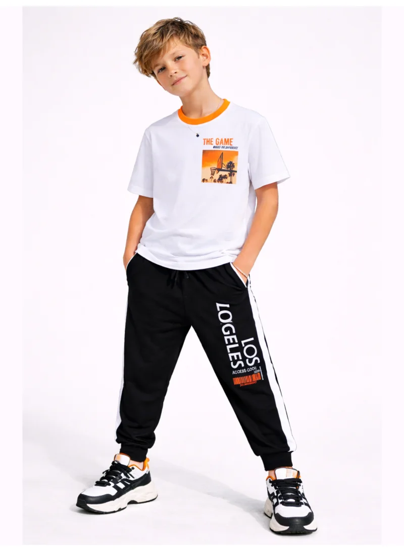 victor and jane Boys Basketball Print T-Shirt & Black Joggers Set